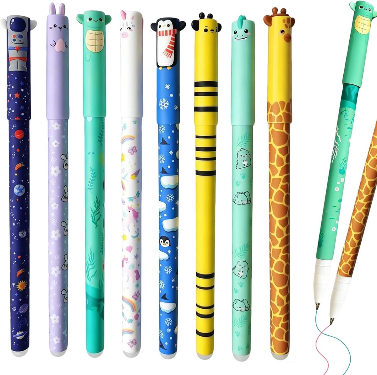 uitwisbare balpennen 0,5 mm - 8 kleuren - schattige dierenfiguren - ideaal voor studenten - ShopVlot