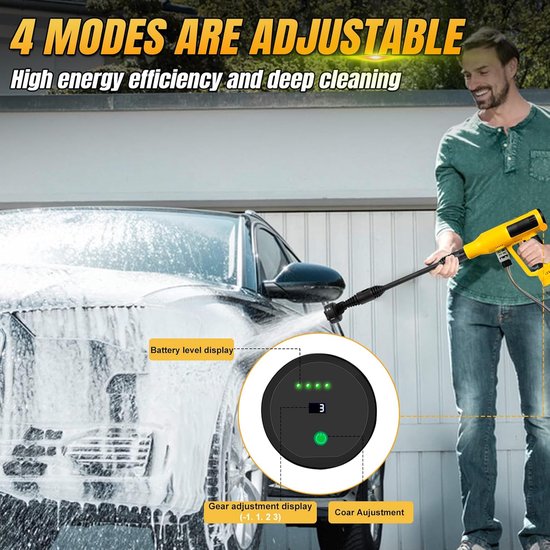 SnelShoppen - Draadloze Accu Hogedrukreiniger 700 PSI Handheld met 6-in-1 Mondstuk en Schuimkanon voor Auto, Tuin, Vloer, Hek en Wandreiniging (Geen B van Snelshoppen — afbeelding 2