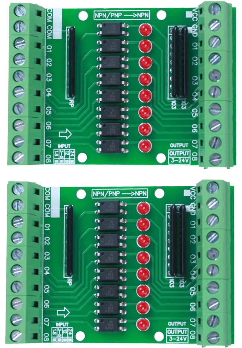 Optokoppeling kaart 8-kanaals - DC 3.3V 5V - PNP NPN signaalomzetter - ideale oplossing voor isolatie - ShopVlot