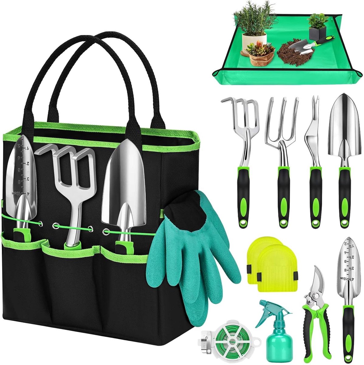 SnelShoppen - 12-delige Tuingereedschapsset - Compleet Tuingereedschap met Tuintroffels en Tas - Ideaal voor Tuinieren, Cadeau voor Mannen en Vrouwen