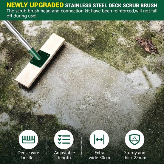 SnelShoppen - Tuinborstel Heavy Duty Draadbezem Outdoor met 145 cm Telescopische Handgreep, Stijve Metalen Borstels voor Terras, Tuin en Dek van Snelshoppen — afbeelding 2