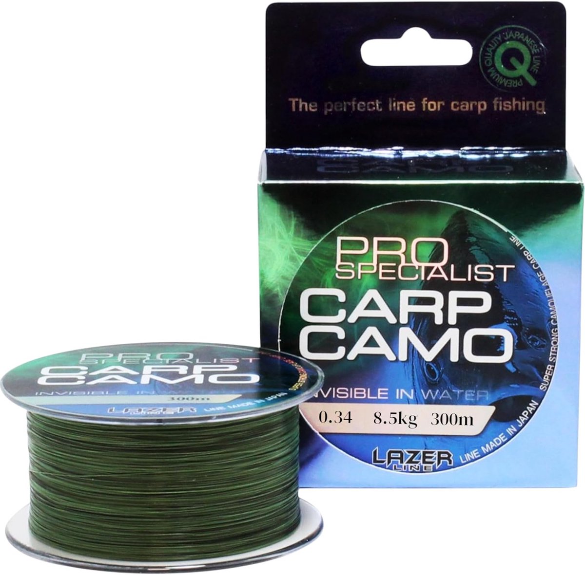 CARP CAMO Monofil fishing line 300m diameter 0.33mm test 8.5kg - camouflage green-black cord - carp fishing assembly - ShopVlot
