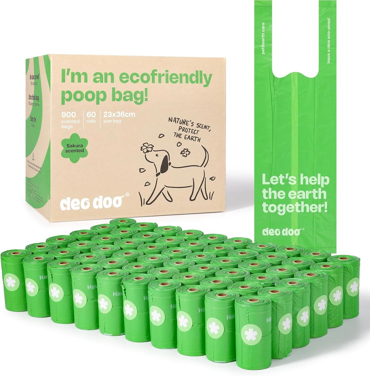 SnelShoppen - Dog Poop Bags met Handvatten - 60 Rollen - 900 Stuks - Grote Lekvrije en Extra Dikke Afvalzakken - Maïszetmeel en Gerecycled Materiaal -