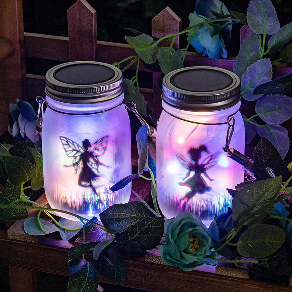 Pack of 2 Solar Lantern in Preserving Jar Hanging Outdoor LED Solar Lamp for Garden, Patio, Balcony, Decoration - ShopVlot