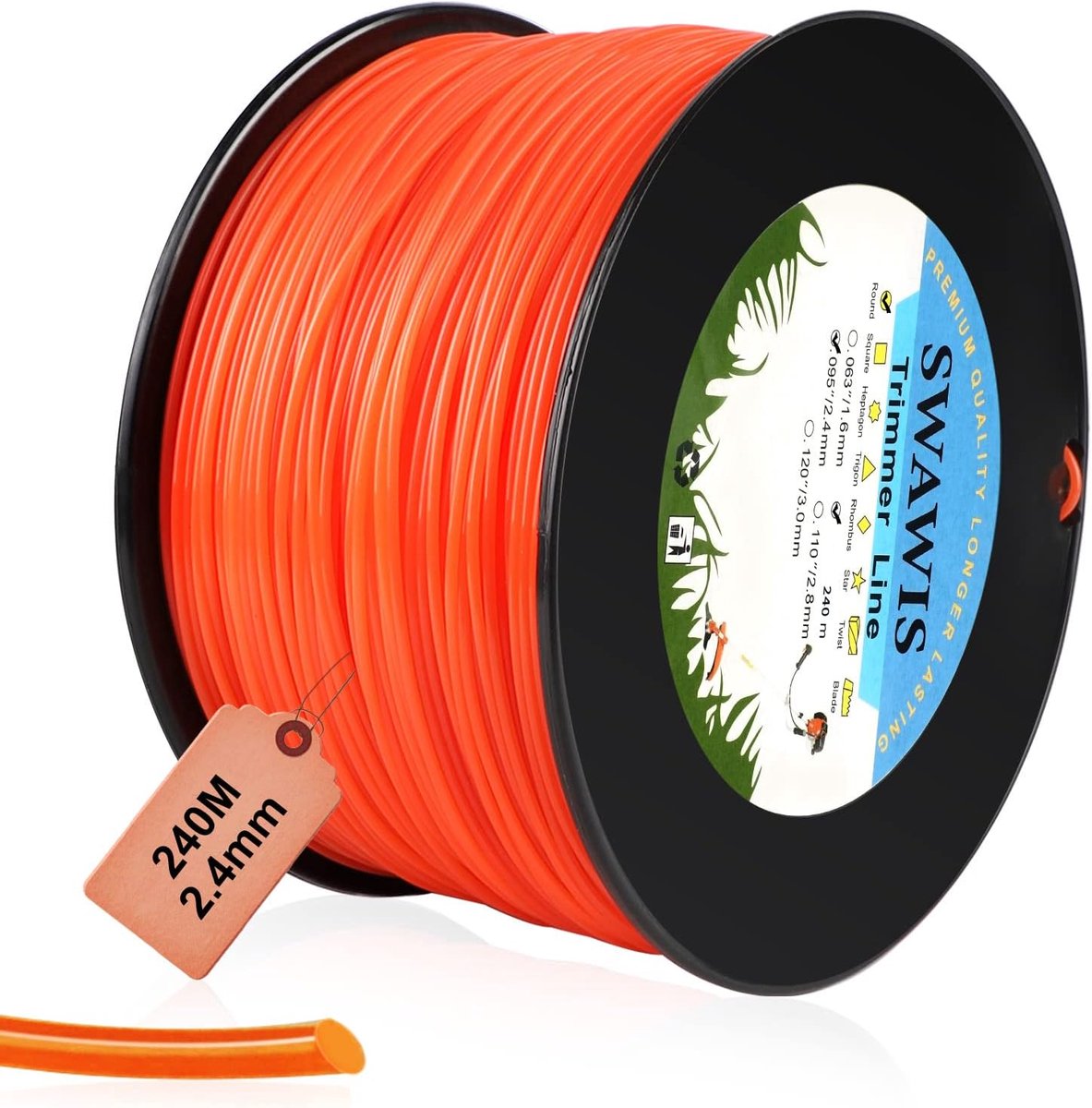 SnelShoppen - Trimmerdraad 2,4 mm/240 m - Vervangende Grastrimmerlijn - Hoogwaardig Nylon - Efficiënte Gazonmaaidraad - Oranje-Rood - Voor Tuin en Bin