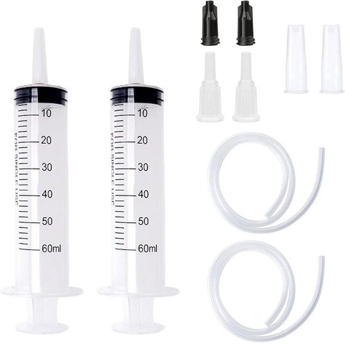 Kunststofspuiten - set van 2, 60 ml - met slang voor laboratoria en dagelijks gebruik