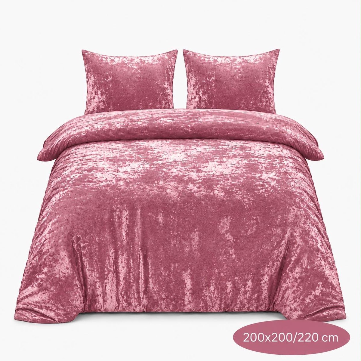 Roden Blue - Crushed Velvet Dekbedovertrek - 200x200/220 - Tweepersoons - Roze - Luxe Velours - Extra Zacht - Incl. 2 Kussenslopen