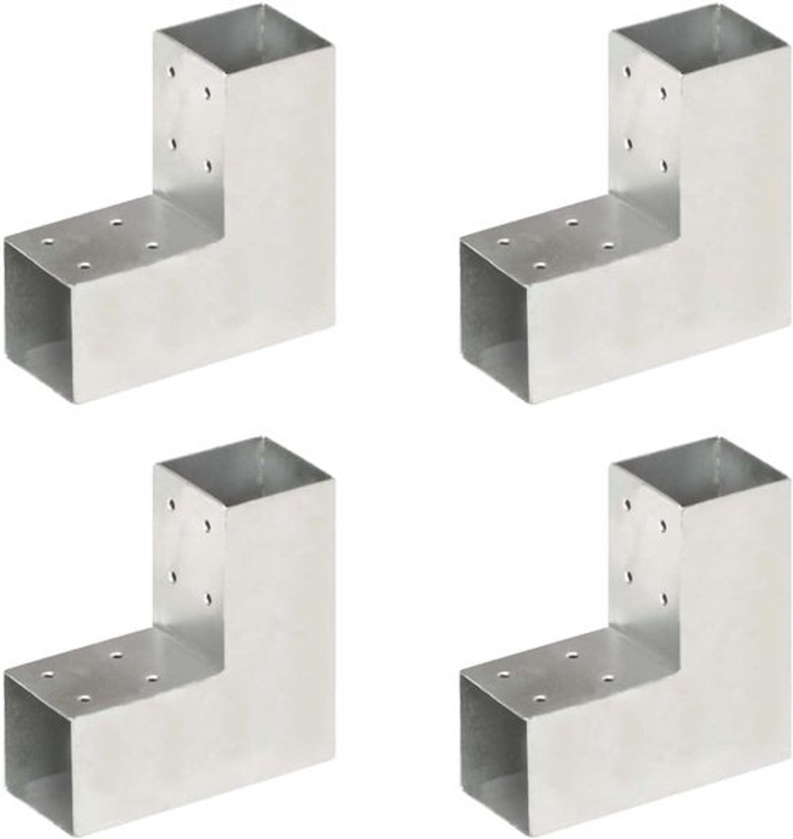 Paalverbinder L-vorm - metalen hoekverbinder - voor hekmon montage - voorgeboorde gaten - 71 x 71 mm - zilver