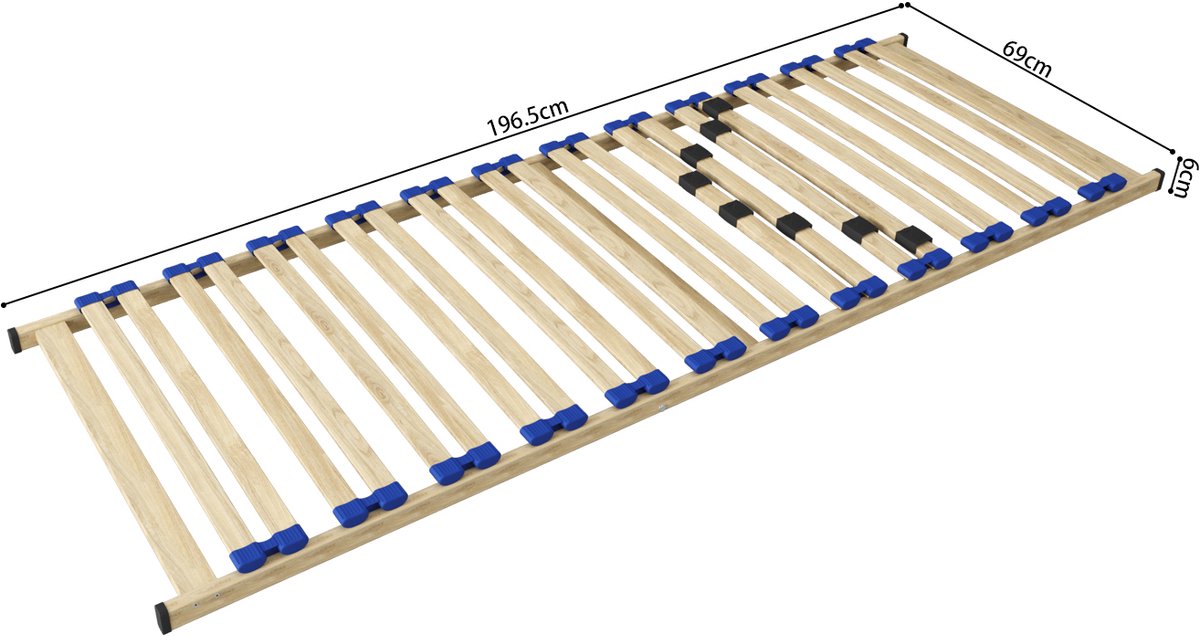 Lattenbodem Ruby vast 70 x 200 cm – Verstelbare Comfortzone – 24 Flexibele Multiplex Latten – Houten Kader – Volledig Gemonteerd Geleverd