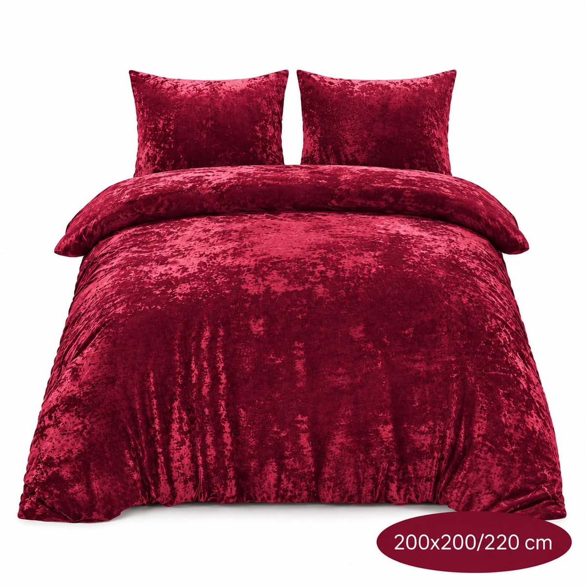 Roden Blue - Crushed Velvet Dekbedovertrek - 200x200/220 - Tweepersoons - Bordeaux Rood - Luxe Velours - Extra Zacht - Incl. 2 Kussenslopen