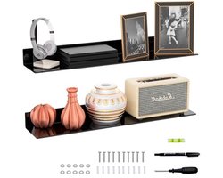 Sezanrpt Set of 2 Long Wall Shelves - Acrylic - 76 cm - Black