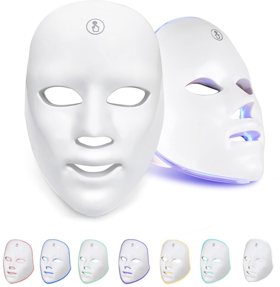 SnelShoppen - 7 Kleur LED-masker - LED-gezichtsmasker voor Fotontherapie en Lichttherapie - Schoonheidsfotontherapie-masker in Wit - Perfect voor Thui
