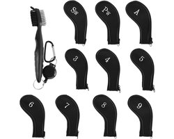 10-piece golf cap with cover for golf iron, long neck, number printing and 1 piece golf club brush - ShopVlot