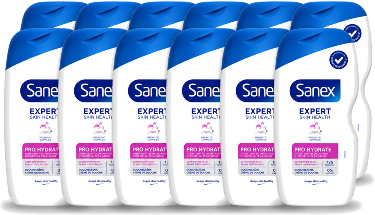 12 x Sanex - Douchegel - Expert Skin Health Pro Hydrate - Verzorgt de Droge Huid - 400 ml - Voordeelverpakking - 12 stuks