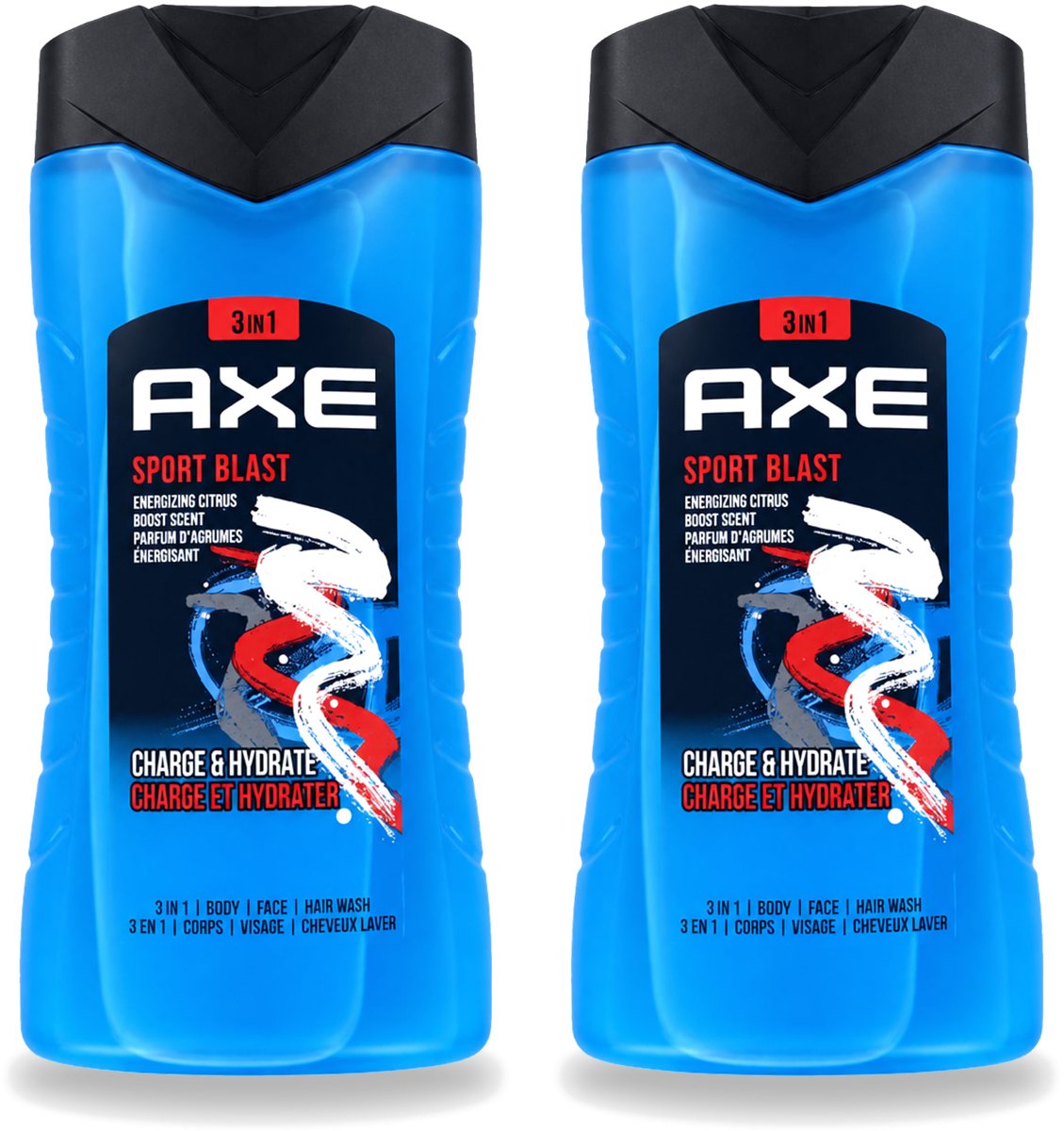 2 x Axe - 3-in-1 Douchegel - Sport Blast - Energizing Citrus - Hydraterend - 250 ml - Voordeelverpakking - 2 stuks