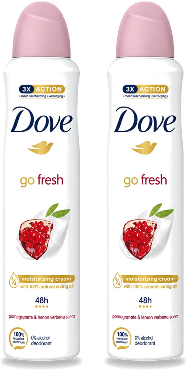 2 x Dove - Deodorant - Spray Go Fresh - Granaatappel - Fruitige geur - 250 ml - Voordeelverpakking - 2 stuks