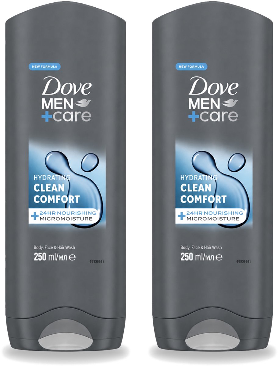 2 x Dove - Douchegel - Men+ Care Clean Comfort - Comfort en verzorging - 250 ml - Voordeelverpakking - 2 stuks
