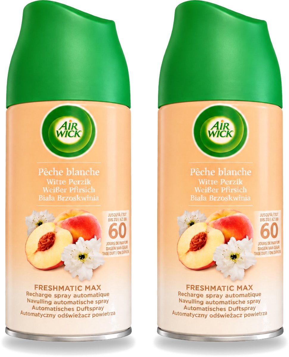 2 x Air Wick - Luchtverfrisser Navulling - Witte Perzik - Automatische Spray - 250 ml - Voordeelverpakking - 2 stuks