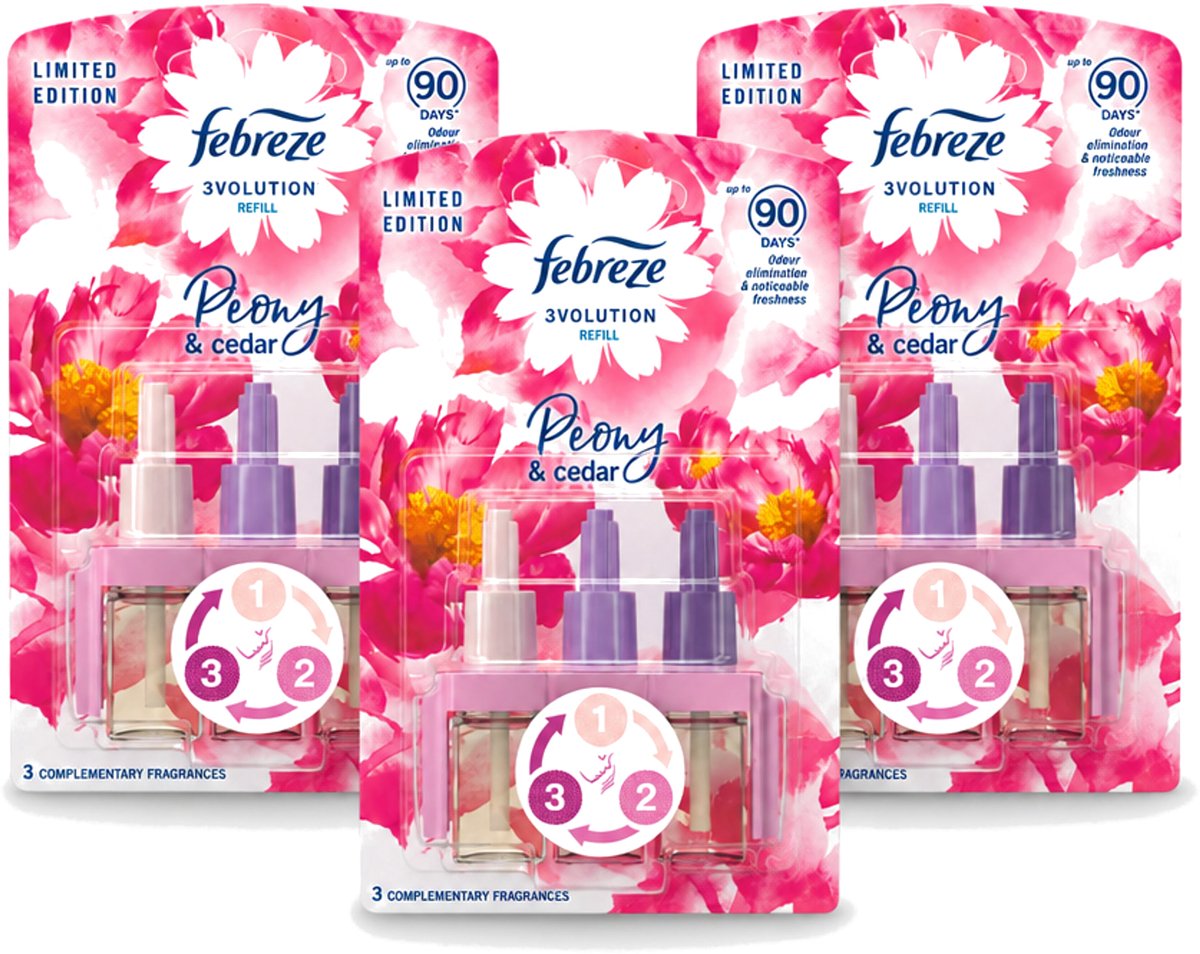 3 x Ambi Pur – Luchtverfrisser – 3Volution Peony & Cedar – Langdurig - Voordeelverpakking - 3 stuks