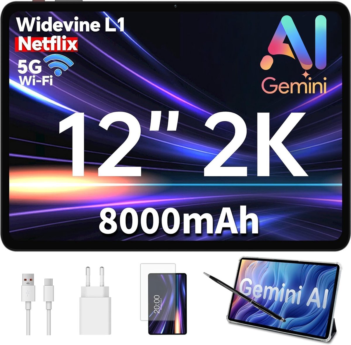 ODEA A12 Tablet, 30,5 cm (12 inch), 2K, 2000 x 1200, 8000 mAh, Gemini AI, Widevine L1, 12 GB RAM + 128 GB ROM - ShopVlot
