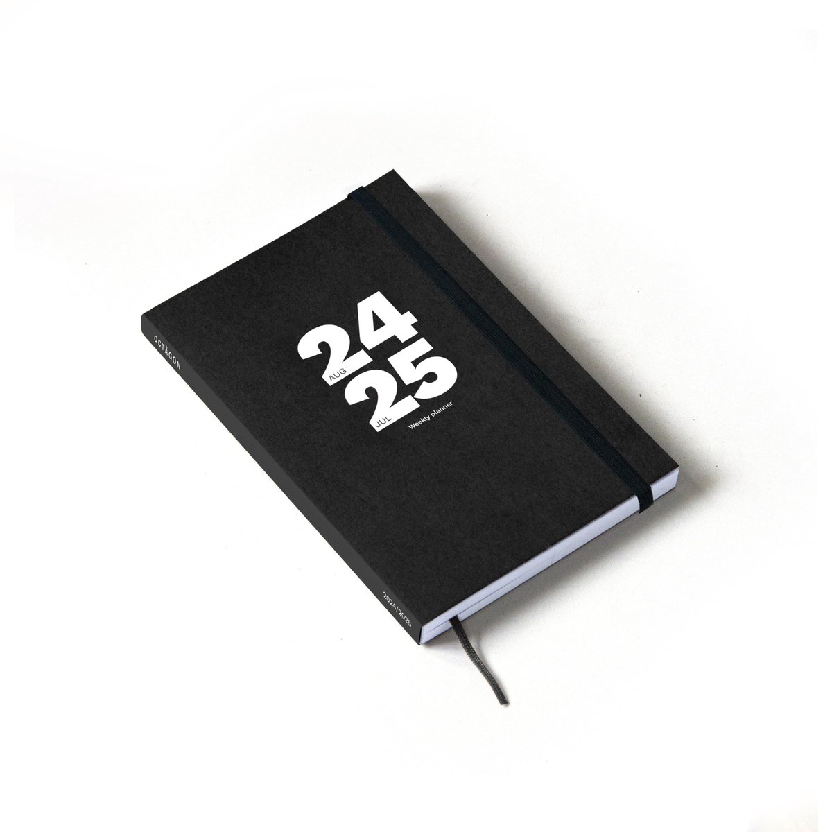 SnelShoppen - OCTÀGON DESIGN Weekplanner 2024/2025 A5, 12 Maanden, Zwart, Met Notitiepagina's, Elastiek, Halfstijve Omslag, Voor Organisatie en Planne