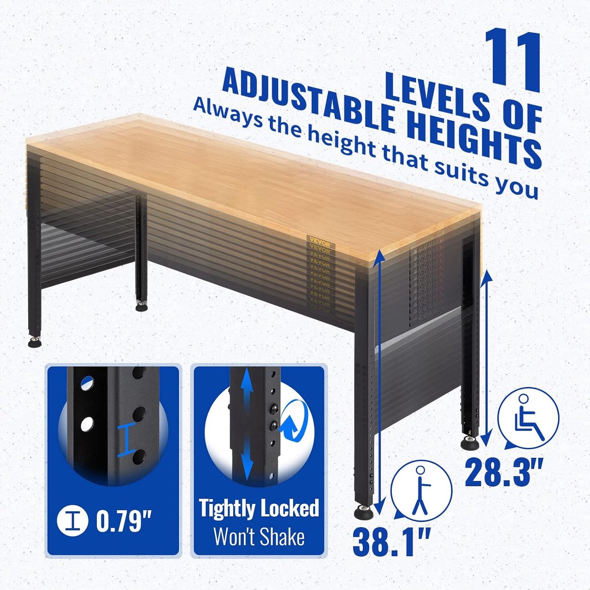 Werkbank 122 x 51 x 97 cm - Hoogte verstelbaar tot 71,9 - 96,8 cm | Industrohome