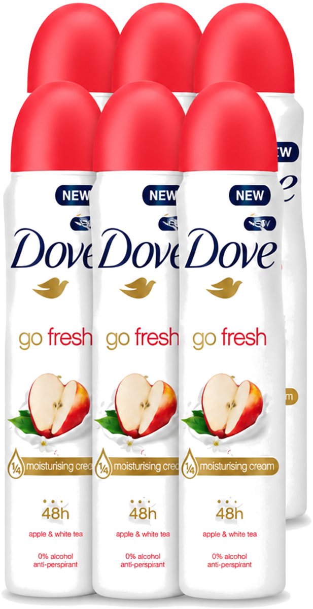 6 x Dove - Deodorant - Go Fresh Apple & White Tea - Verfrissend en fruitig - 250 ml - Voordeelverpakking - 6 stuks