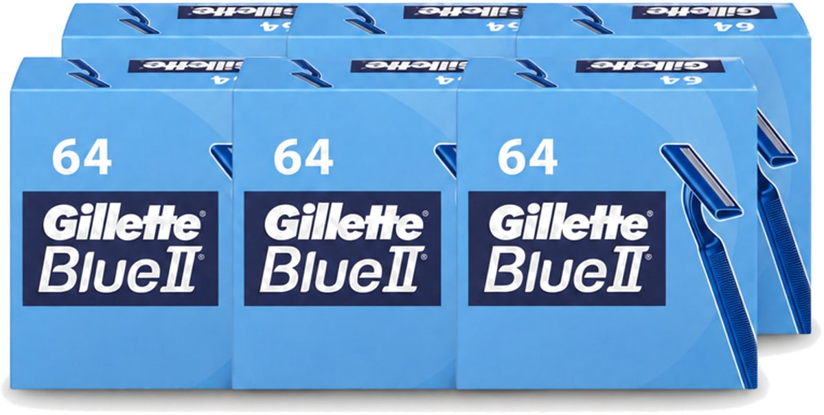 6 x Gillette - Blue 2 - Wegwerpscheermesjes - Duurzaam en comfortabel - 64 Scheermesjes - Voordeelverpakking - 6 stuks