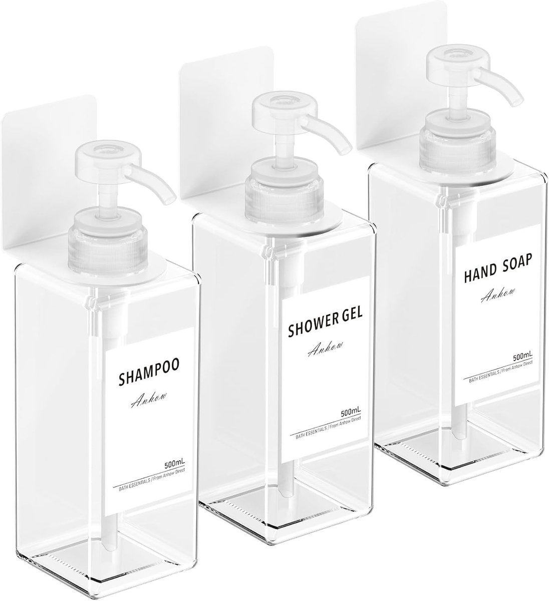 Drie delige wandzeepdispenser 500ml zonder boren met 16 labels voor keuken, badkamer en douche - Transparant en praktisch