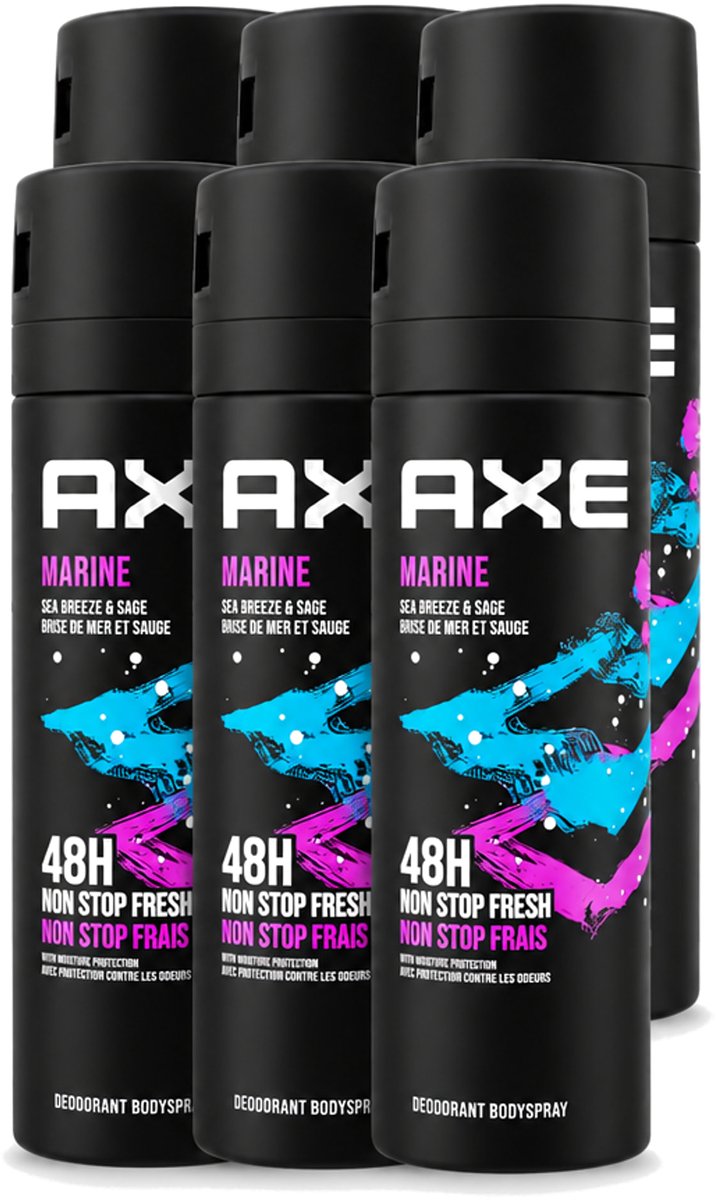 6 x Axe - Deodorant Bodyspray - 100% Fresh Fragrance - Marine - Sea Breeze & Sage - 150 ml - Voordeelverpakking - 6 stuks