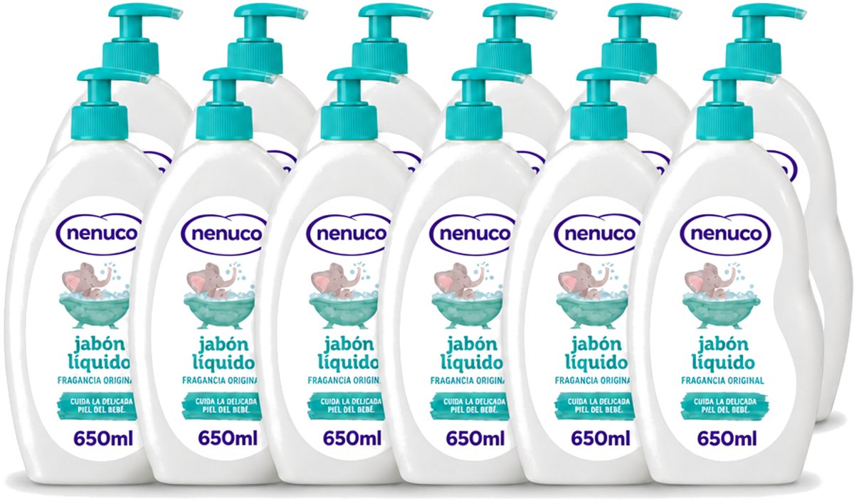 12 x Nenuco - Jabon Líquido - Vloeibare Zeep - Originele Geur - Met Doseerpomp - 650 ml - Voordeelverpakking - 12 stuks