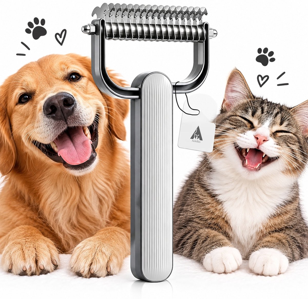 Achilles® Dubbelzijdige Ontwoller & Ontklitborstel – Hondenborstel & Kattenborstel - Onderwol