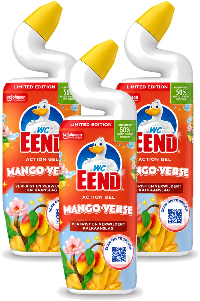 3 x WC Eend – Toiletgel – Action Gel Mango Fresh – 750 ml - Voordeelverpakking - 3 stuks