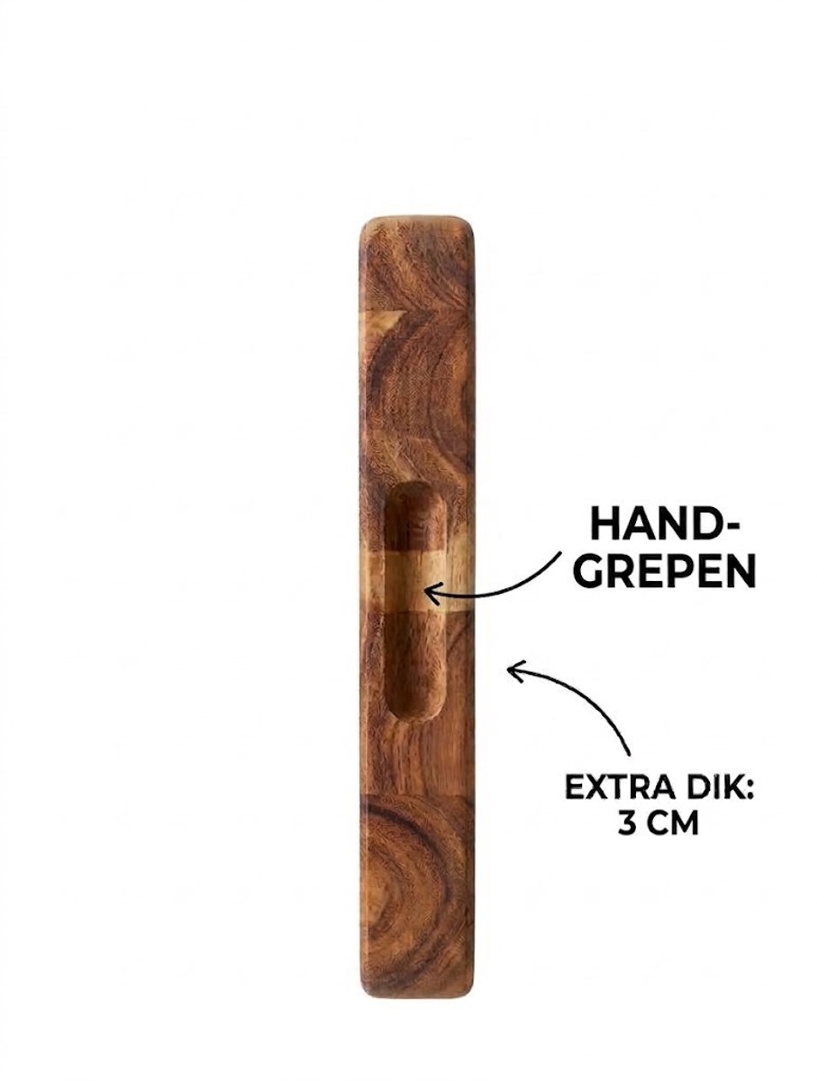 SINIA Living® - Snijplank Acacia - Duurzaam - 29.5 cm x 39.5 cm x 3 cm - Tapasplank - Visgraat - Acaciahout - Houten snijplank - Handgrepen - Handvaten - Hakblok - Extra dik - Snijplanken - Massief - Luxe - borrelplank - Kaasplank - Keuken — cadeau in Kookcadeaus - foto 4