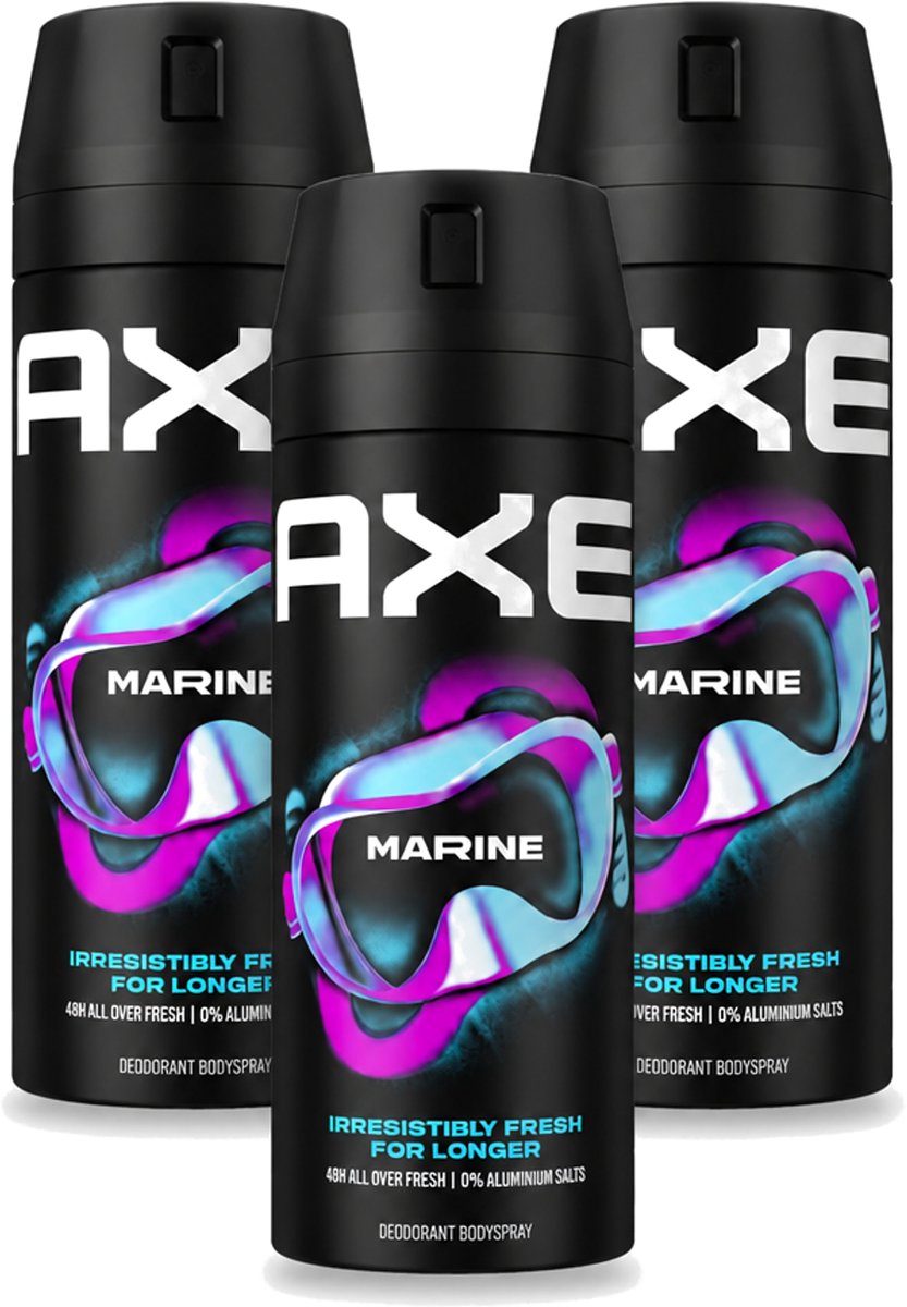 3 x Axe - Deodorant Bodyspray - 100% Fresh Fragrance - Marine - Sea Breeze & Sage - 150 ml - Voordeelverpakking - 3 stuks