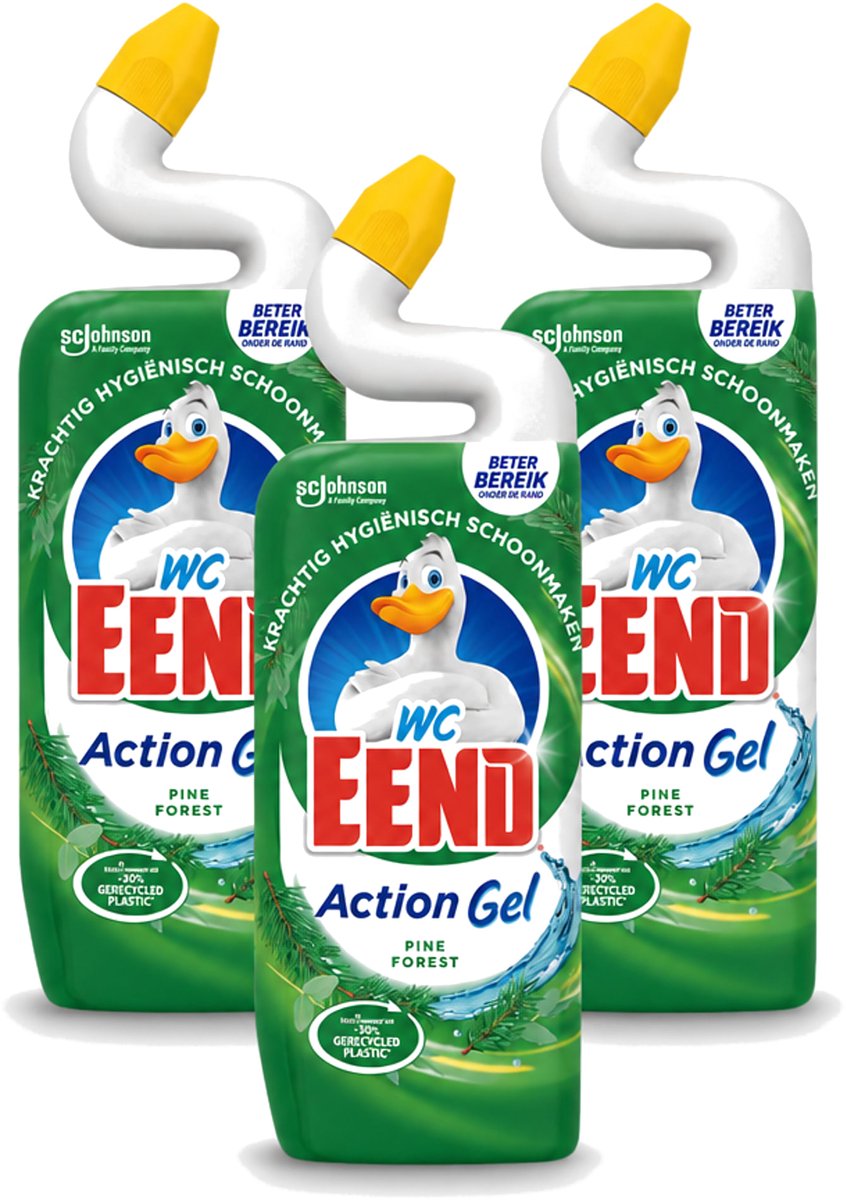 3 x WC Eend - Toiletreiniger - Action Gel - Pine Forest - Krachtige Reiniging & Frisse Dennengeur - 750 ml - Voordeelverpakking - 3 stuks