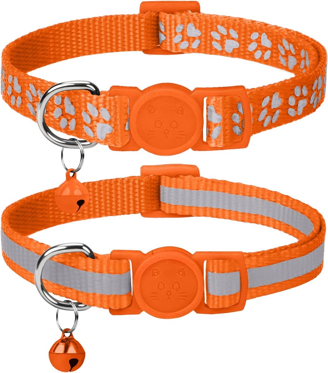 SnelShoppen - Reflecterende Kattenhalsband met Bel en Veiligheidsontgrendeling - 2-Pack Verstelbaar 19-32 cm - Oranje - Ideaal voor Kittens en Katten