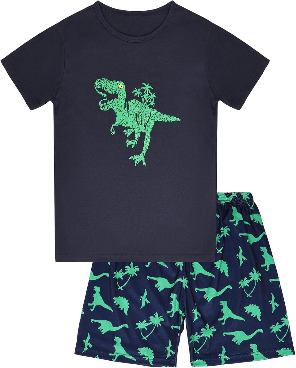 Pyjama voor kinderen, comfortabel, zomer, katoen, pyjamaset, kinderen, 2 stuks, korte pyjama voor jongens en meisjes, comfortabele pyjama van katoen, jongens, uniseks, kort, zomerpyjama