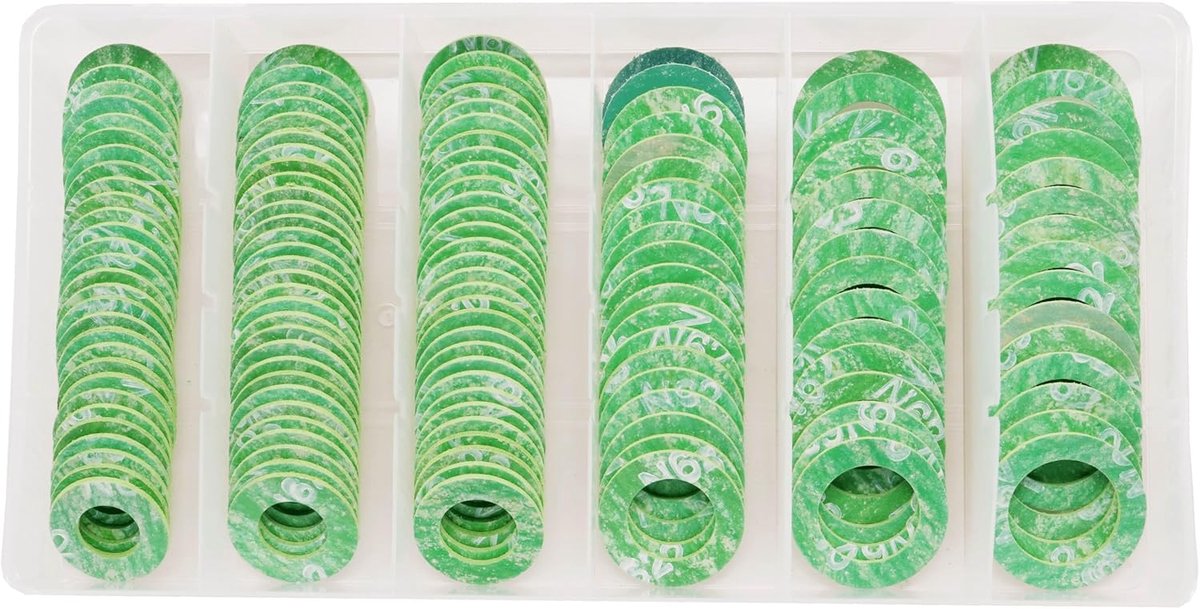 140 stuks 6 maten groene synthetische vezel olie aftapplug pakkingen, wasmachine assortiment kits geschikt voor M12 M14 M16 M18 M20 (groen) vervangen 097-130, 097-129, 097-128, 097-127
