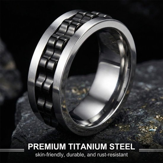 1 stuk anti-stress en anti-angst ring - 8 mm - gepolijst mode-accessoire - anti-stress ring voor mannen - coole spinner ring voor mannen - cadeau voor dames en heren - zwart/zilver — afbeelding 3