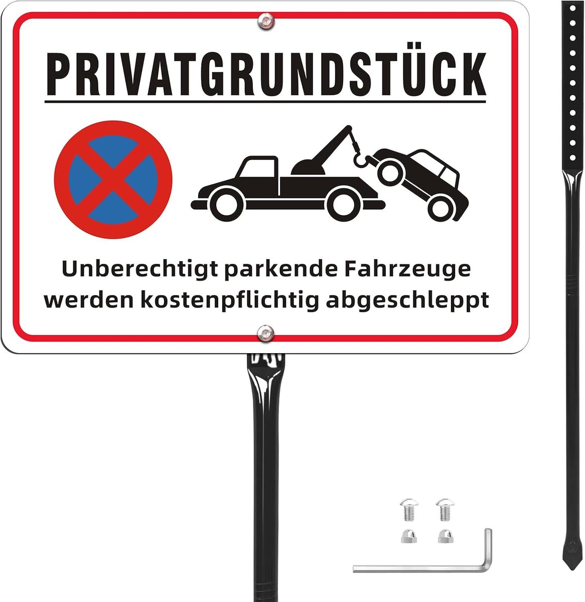 Bord voor privéterrein met palen, metaal, aluminium, 35 x 25 cm, groot, reflecterend, parkeren verboden, privéterrein, bord, aluminium, waterdicht, uv-bestendig, roestvrij