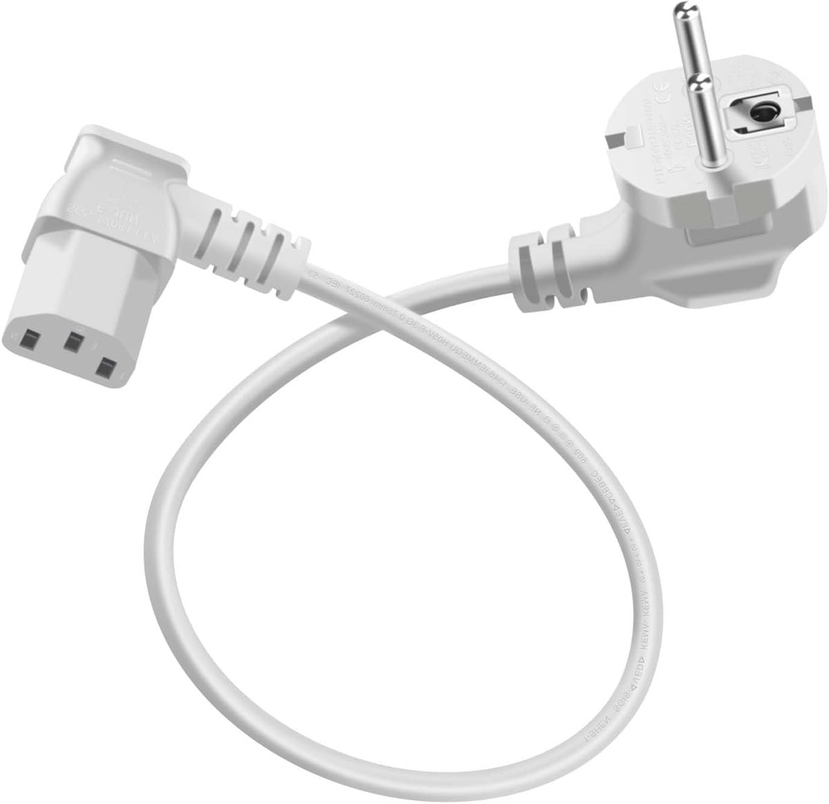 90 Graden Gebogen C13 Veiligheidscontact voor Kabel Type F (CEE 7/4) naar C13 Stekker voor Computer, TV, Monitor, Projector (Wit, 3m)