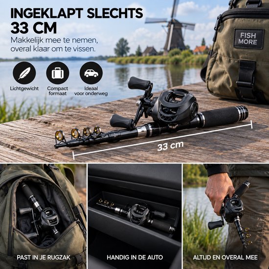HOB Telescopische Vishengel met Molen - Hengelset - Werphengel - Carbon - 1,8 m - Vishengel set - Hengelsport - Zwart - Vis Hengel — afbeelding 3