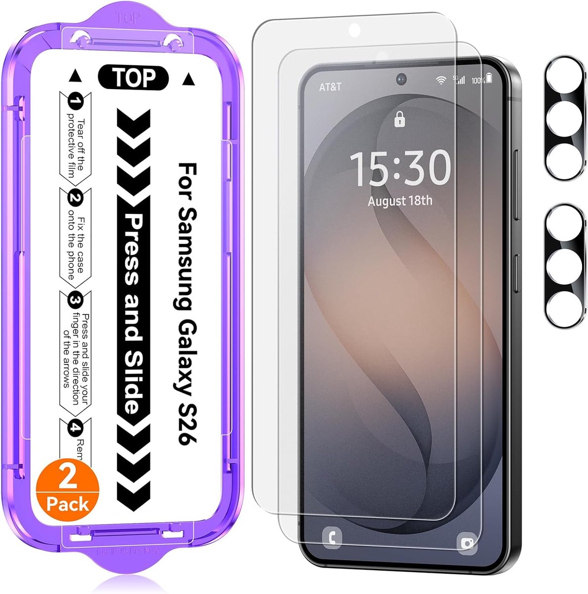 Voor Samsung Galaxy S26 voor pantserglas beschermfolie mat, 2 st. Anti-reflecterend anti-vingerafdruk veiligheidsglas 2 stuks camerabescherming, 9H matte folie met eenvoudig