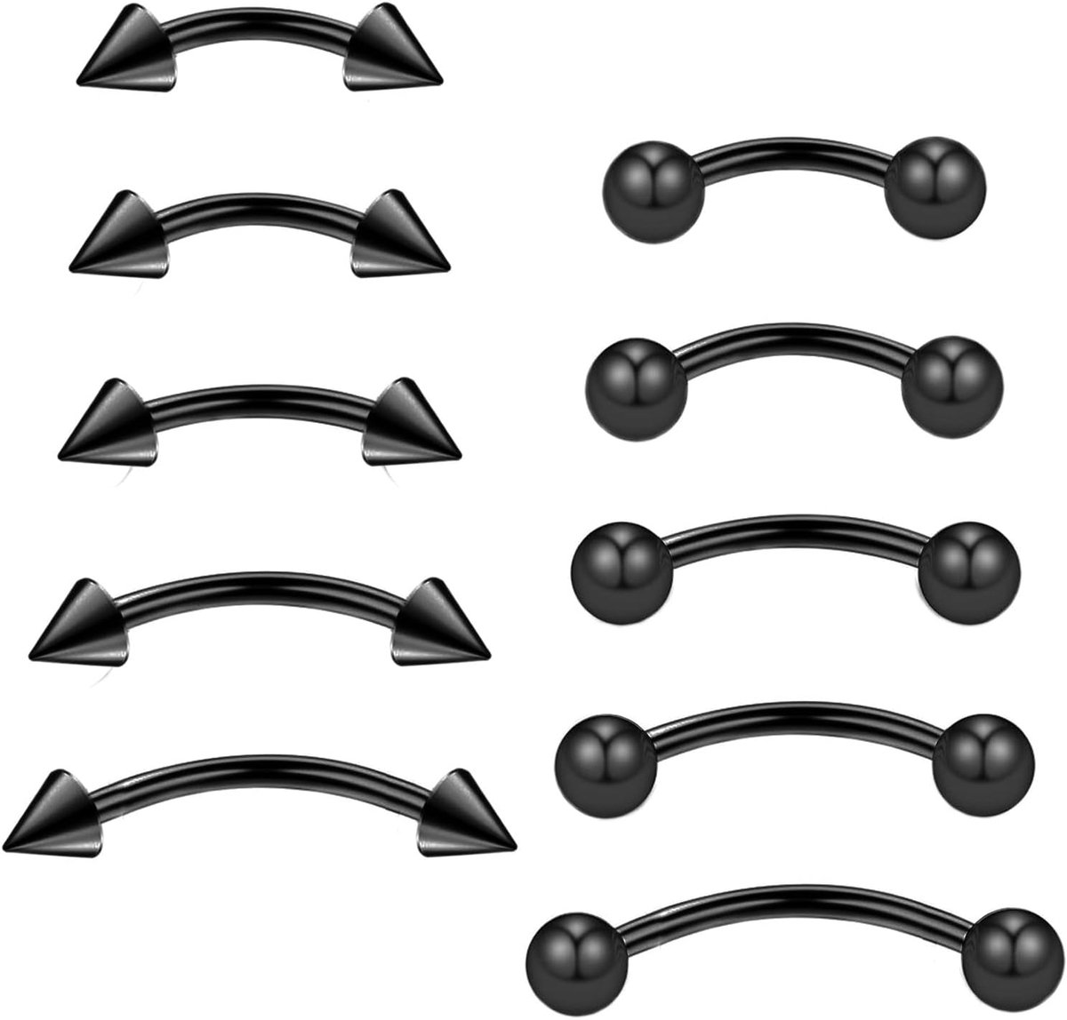 Barbells voor wenkbrauwen, lippen, rook, helix, tragus, brug, piercing, buik, piercing, 16 g, roestvrij staal, 6 mm, 8 mm, 10 mm