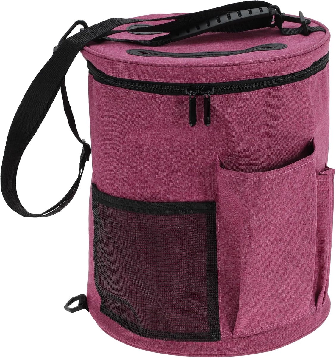 1 set gebreide tas, garen-organizer met schouderriem, draagbare garentas, uitbreidbare garenhouder voor haakwerk, roze rood