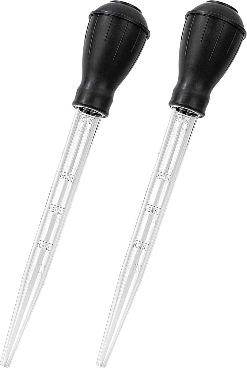 Pipet met schaalpers, pipetten van kunststof, rubberen kop, druppelaar voor koken, roosteren, bakken, cupcake, tuinplanten, 2 stuks