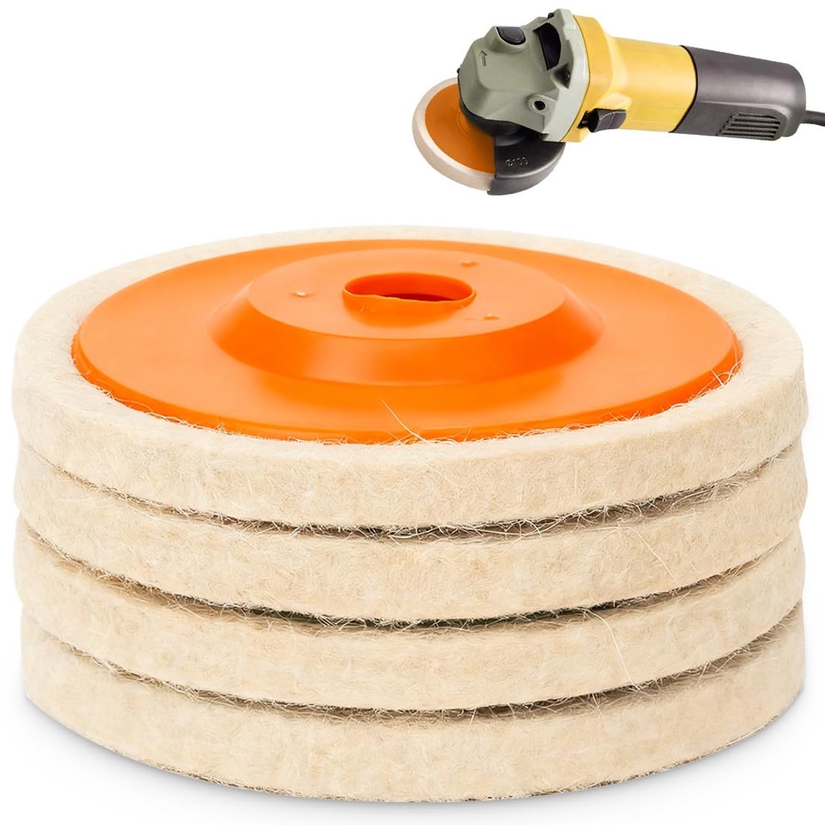 4 stuks, wol, schuurschijf, 125 mm, polijstopzetstuk, haakse slijper, slijpschijf, flex polijstschijven, slijpgereedschap, voor glas, keramiek, kunststof, auto