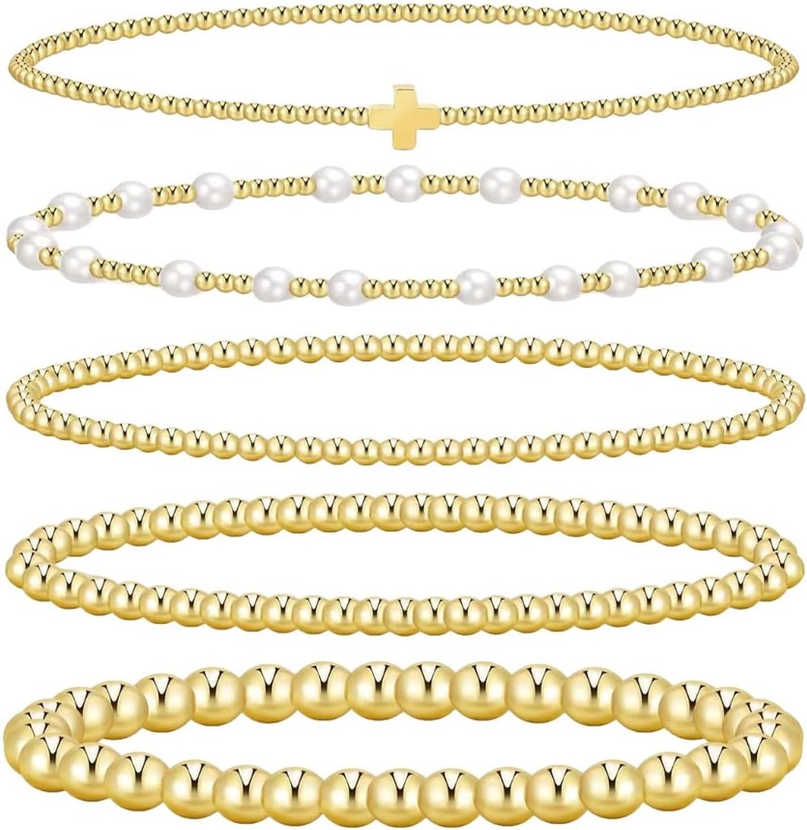 Parelarmband stapelarmband voor dames vintage elastisch goud 5