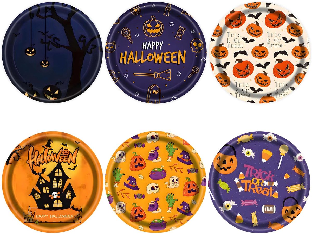 48 STKS Halloween Papieren Platen 18cm, Pompoen Esdoorn Bladeren Feestplaten Wegwerp Taart Dessert Bord voor Verjaardag Picknick Feestdecoraties (Halloween)